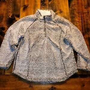 Cozy Sherpa Pullover - XL - Faux Fur - Grey/Tan